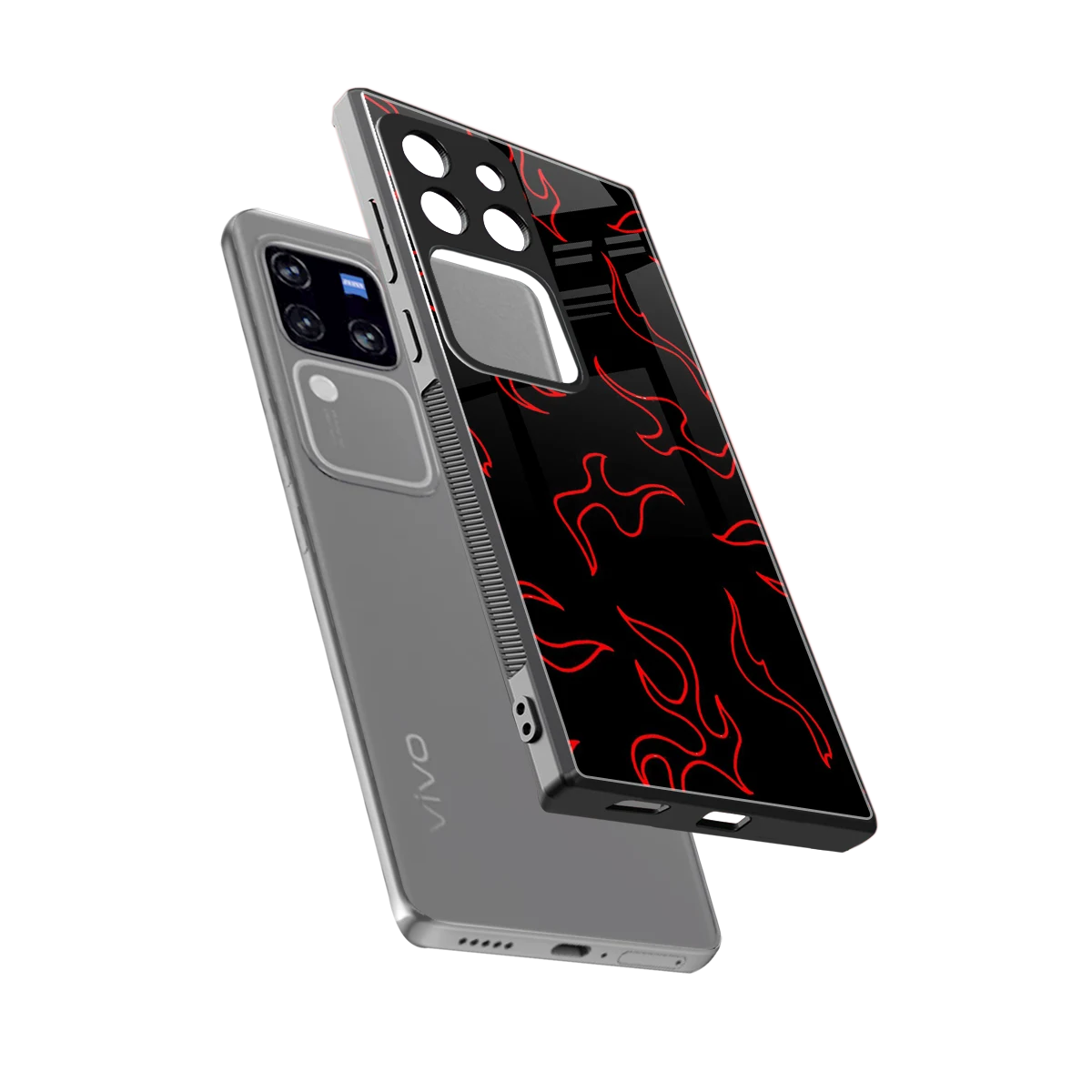 Lil Flames Red sleekvivo v30 pro cover with tempered glass back and TPU edges