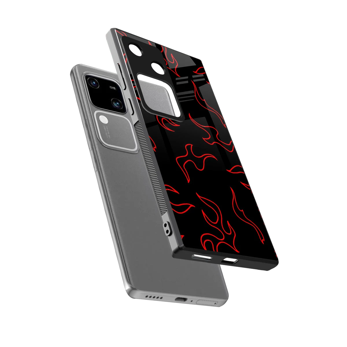 Lil Flames Red sleek vivo v30 cover with tempered glass back and TPU edges