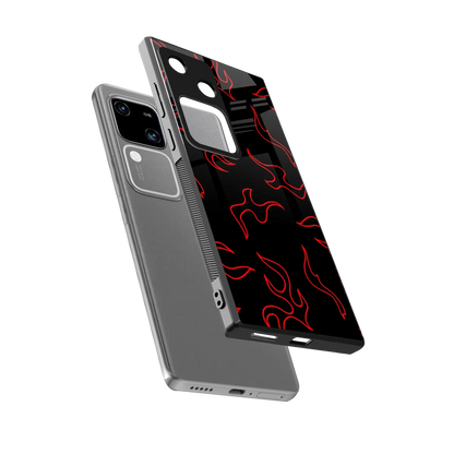 Lil Flames Red sleek vivo v30 cover with tempered glass back and TPU edges