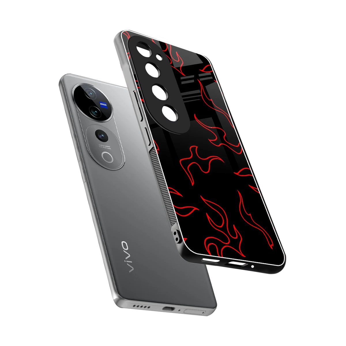 Lil Flames Red sleek vivo v40 pro cover with tempered glass back and TPU edges