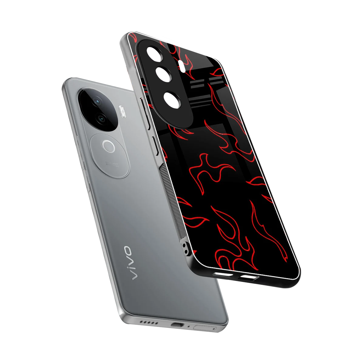 Lil Flames Red sleek vivo v40e cover with tempered glass back and TPU edges