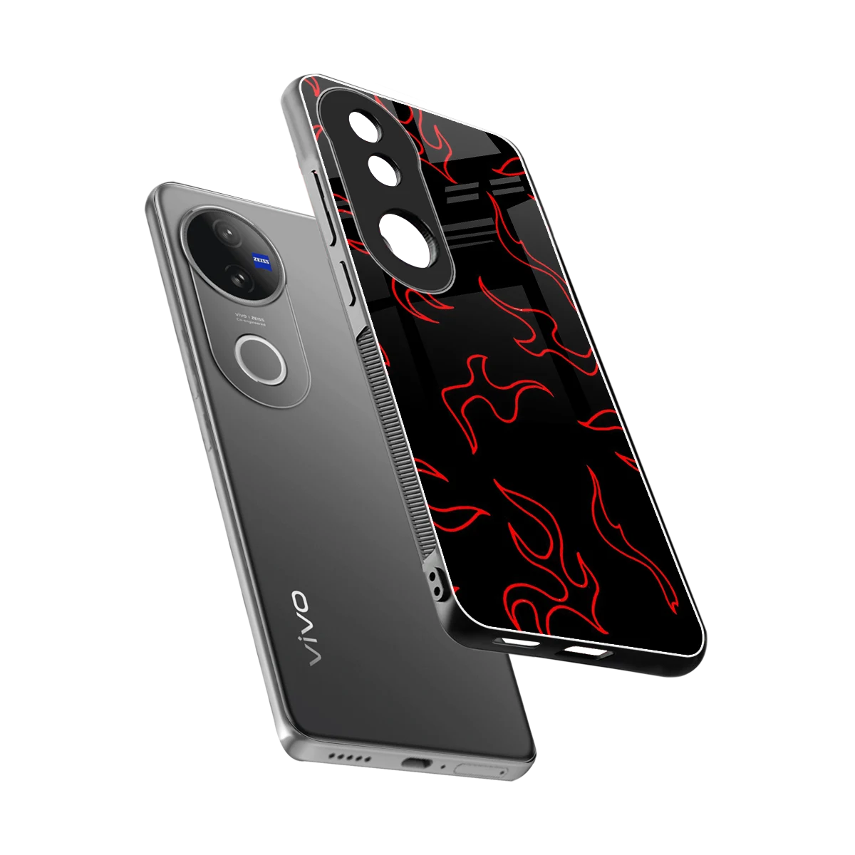 Lil Flames Red sleek vivo v50 cover with tempered glass back and TPU edges