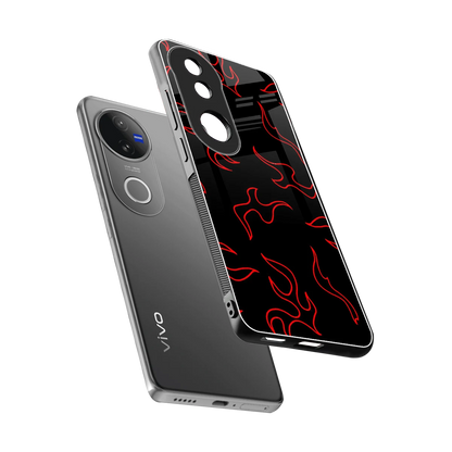 Lil Flames Red sleek vivo v50 cover with tempered glass back and TPU edges