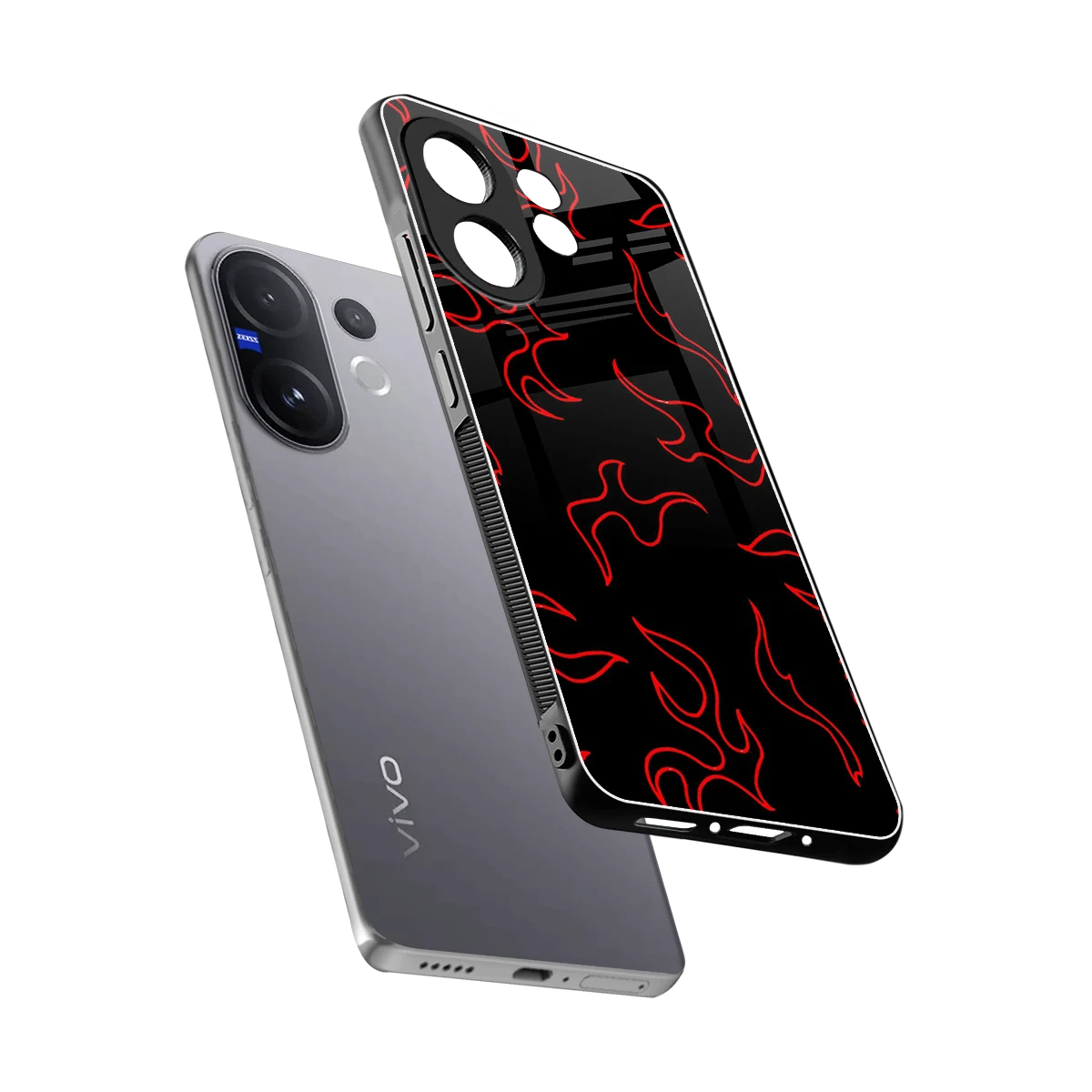 Lil Flames Red sleek vivo v60 cover with tempered glass back and TPU edges