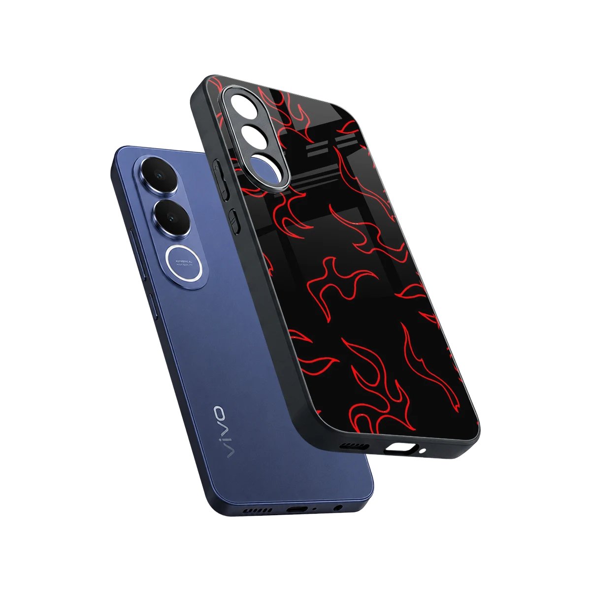 Lil Flames Red sleek vivo v70 fe cover with tempered glass back and TPU edges
