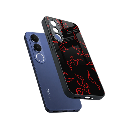 Lil Flames Red sleek vivo v70 fe cover with tempered glass back and TPU edges