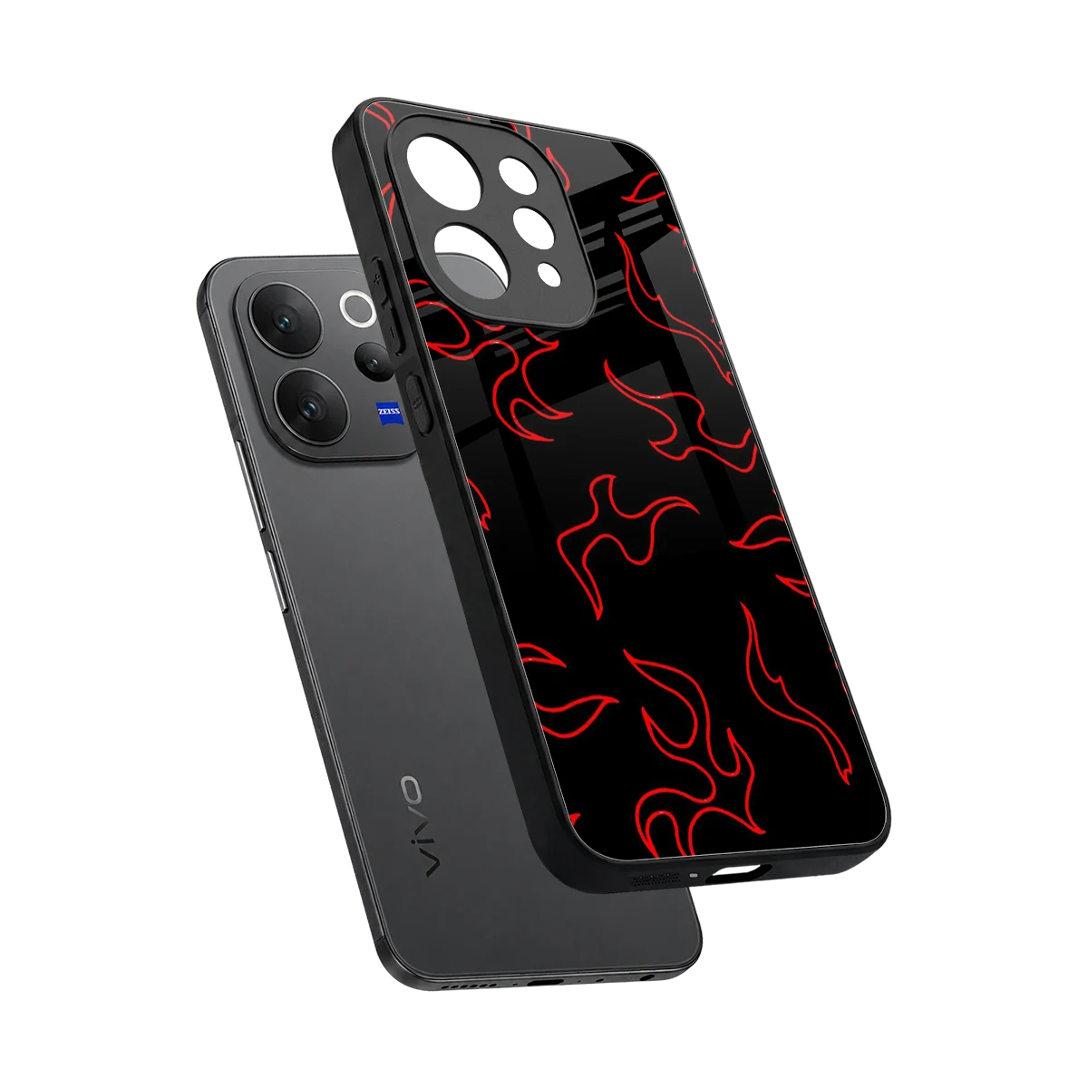 Lil Flames Red sleek vivo v70 cover with tempered glass back and TPU edges