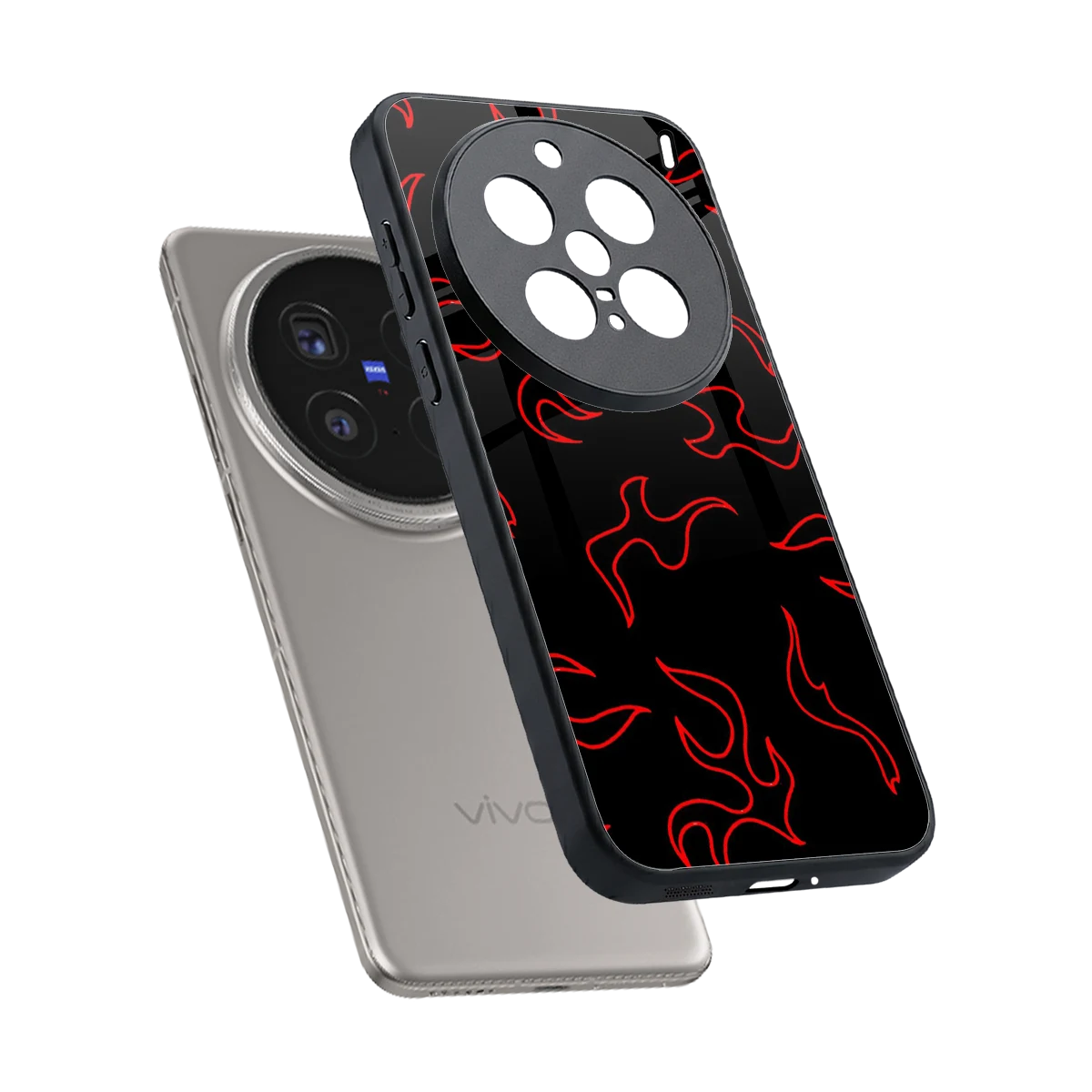 Lil Flames Red sleek vivo x200 pro cover with tempered glass back and TPU edges