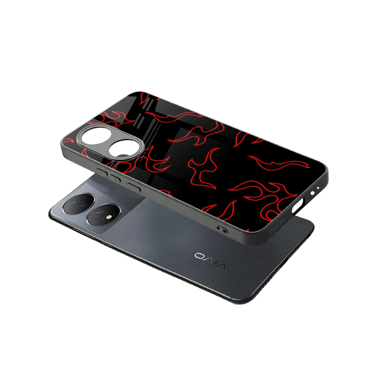 Lil Flames Red sleek Vivo-y100 cover with tempered glass back and TPU edges