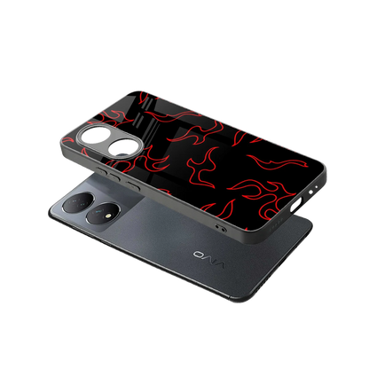 Lil Flames Red sleek Vivo-y100 cover with tempered glass back and TPU edges