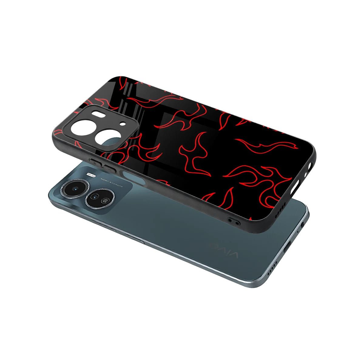 Lil Flames Red sleek vivo y16 cover with tempered glass back and TPU edges