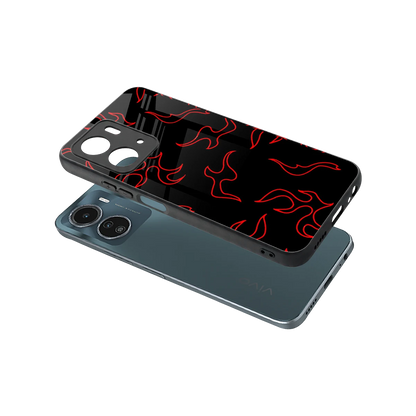 Lil Flames Red sleek vivo y16 cover with tempered glass back and TPU edges