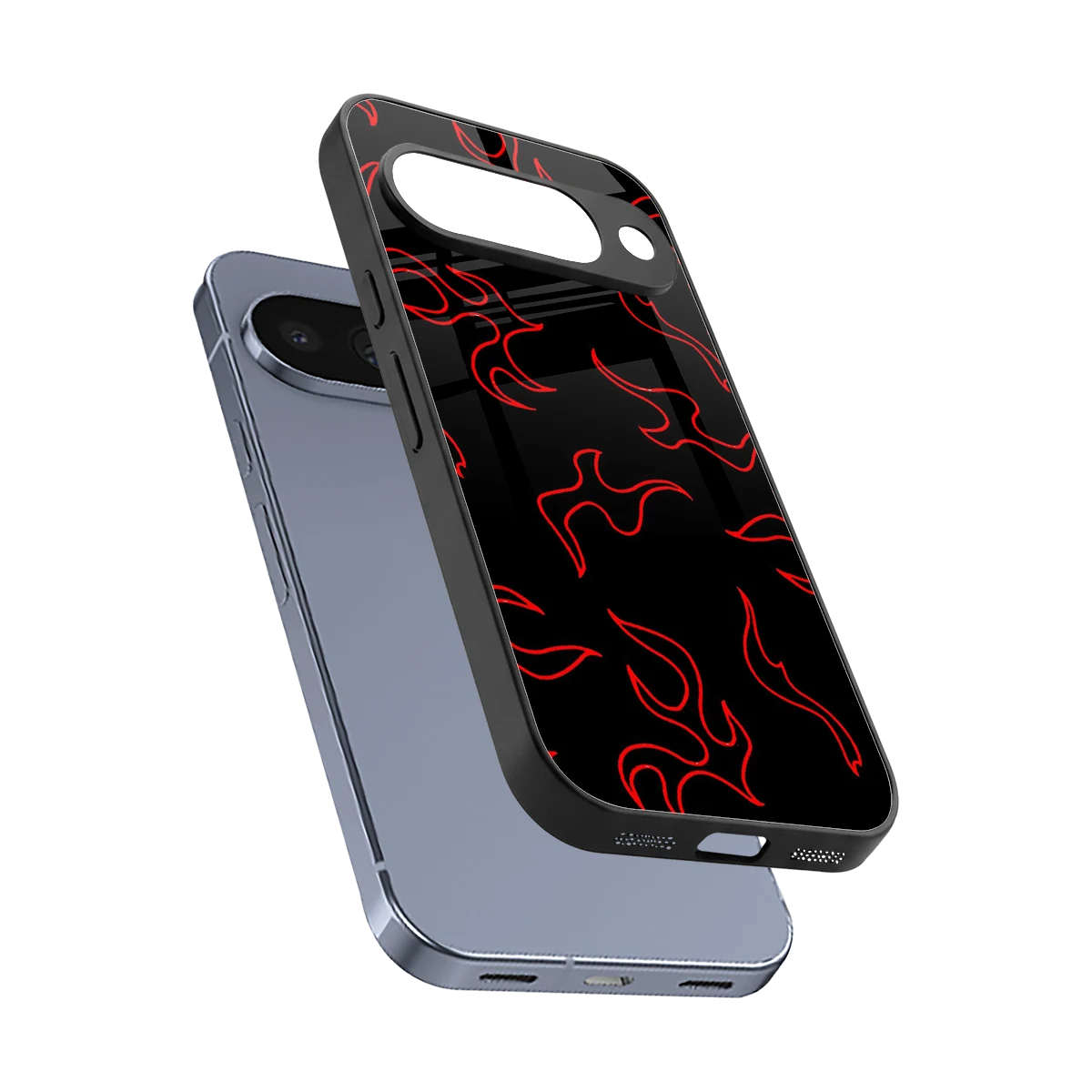 Lil Flames Red sleek google pixel 10 cover with tempered glass back and TPU edges