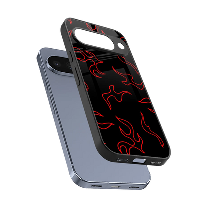 Lil Flames Red sleek google pixel 10 cover with tempered glass back and TPU edges