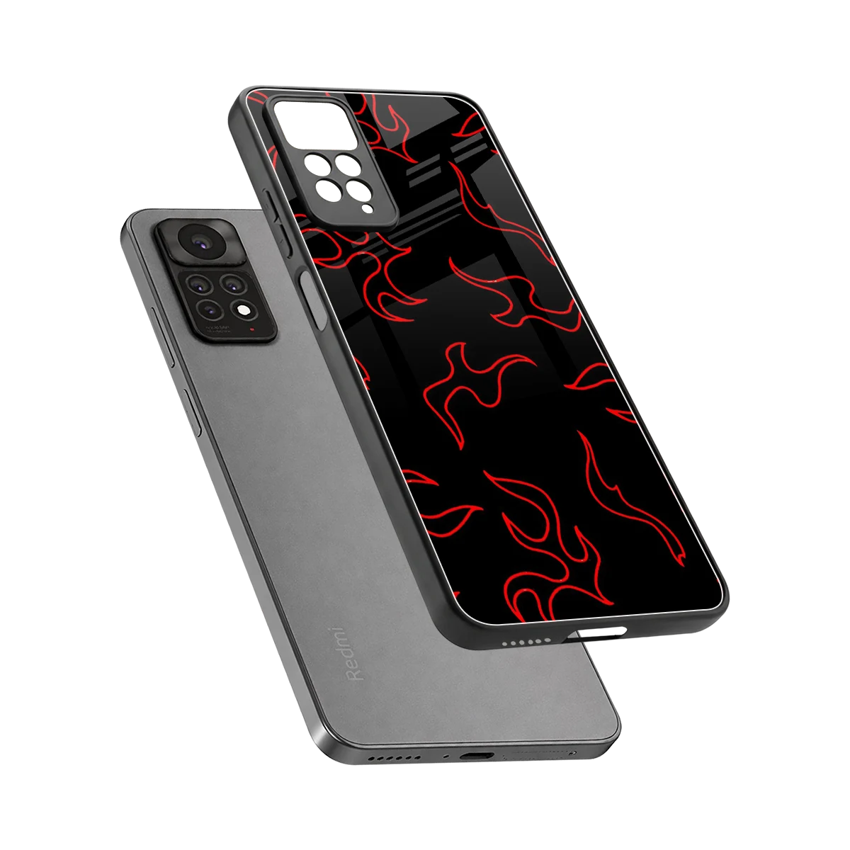 Lil Flames Red sleek redmi note 11 pro cover with tempered glass back and TPU edges
