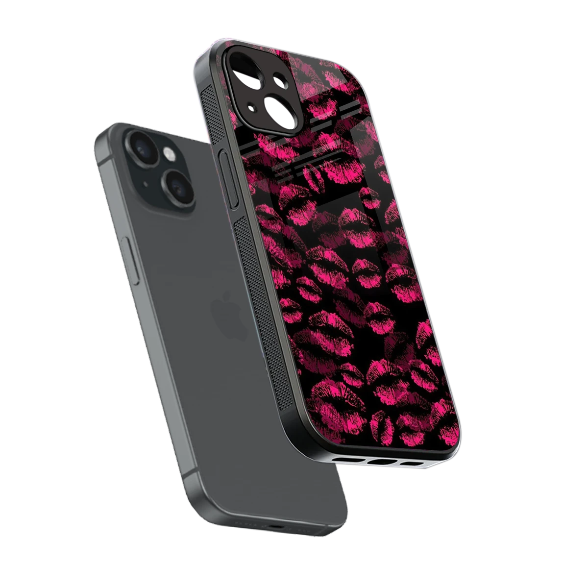 Lip Glam Black sleek iphone 13 cover with tempered glass back and TPU edges