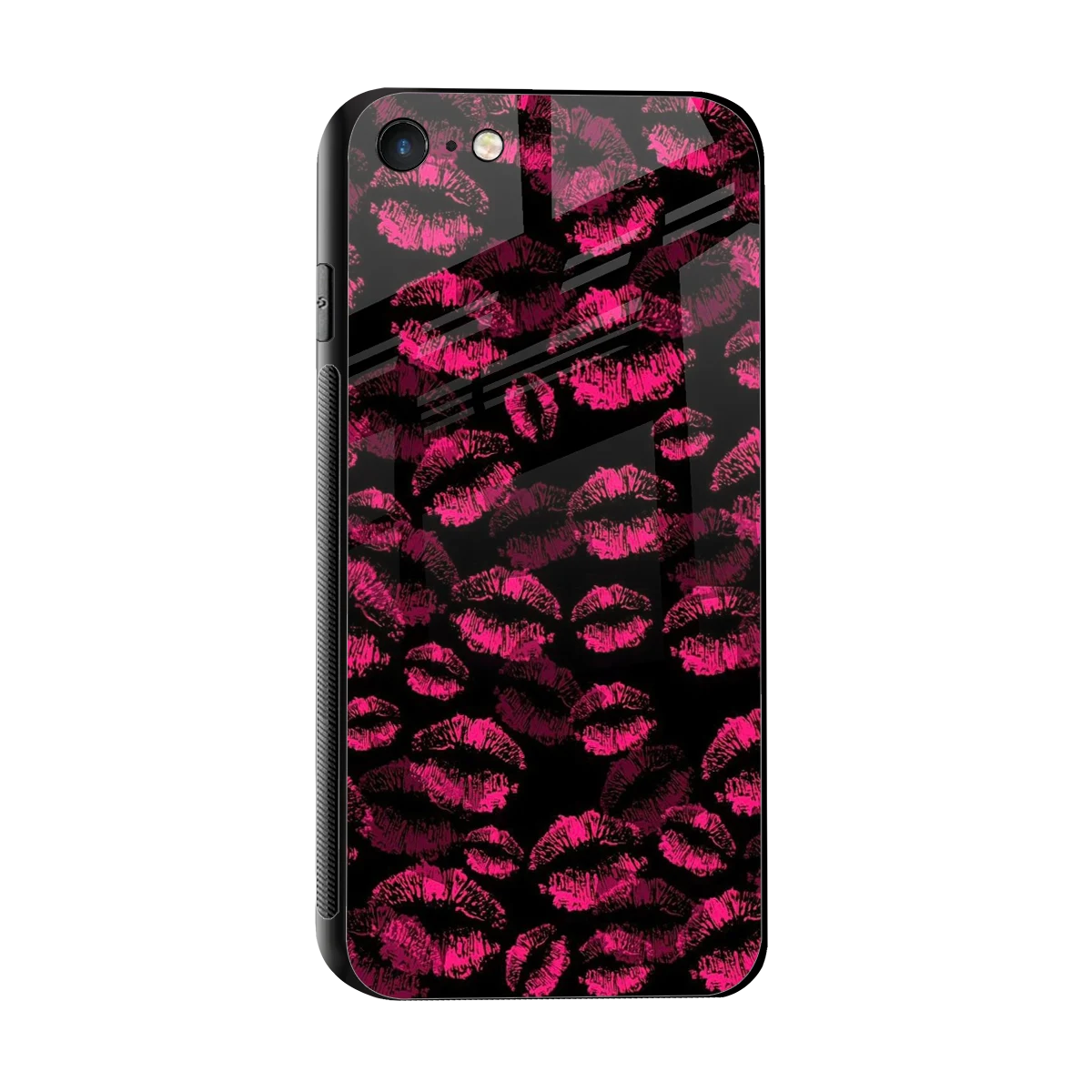 Lip Glam Black sleek iphone 7 cover with tempered glass back and TPU edges