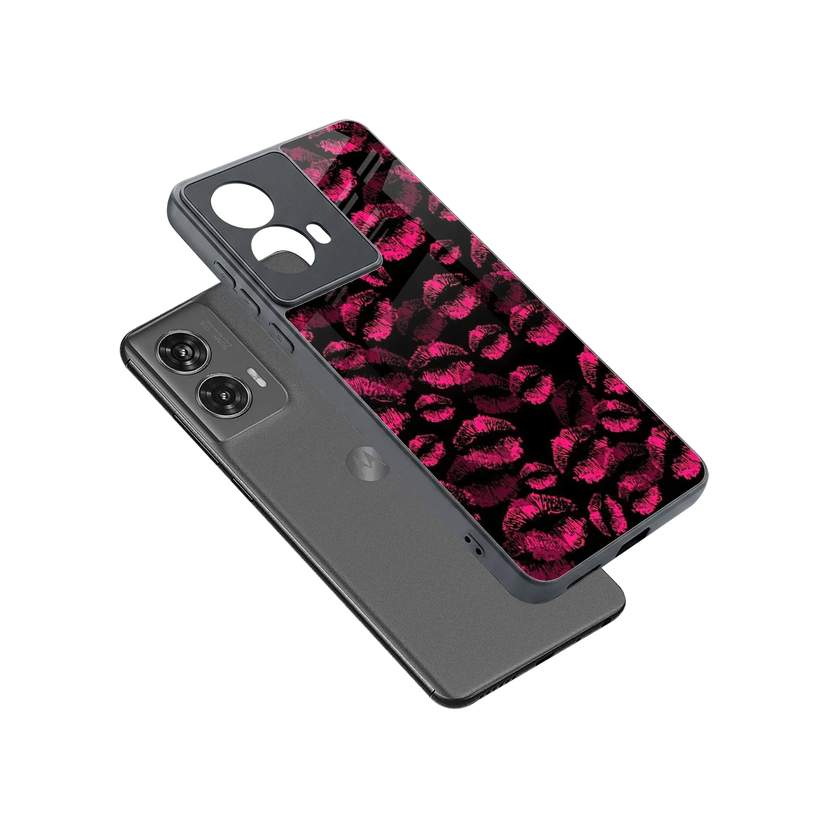 Lip Glam Black sleek motorola edge 50 fusion cover with tempered glass back and TPU edges