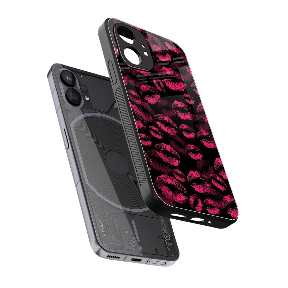 Lip Glam Black sleek nothing phone 1 cover with tempered glass back and TPU edges