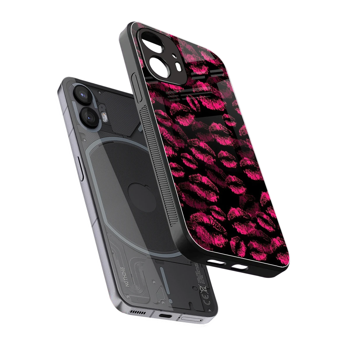 Lip Glam Black sleek nothing phone 2 cover with tempered glass back and TPU edges