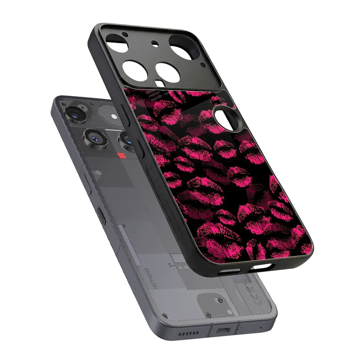 Lip Glam Black sleek nothing phone 3 cover with tempered glass back and TPU edges