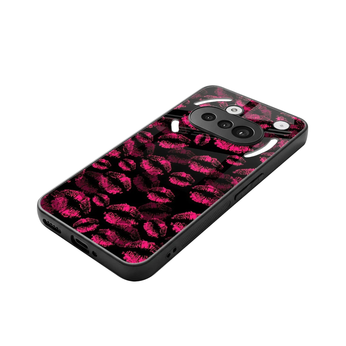Lip Glam Black stylish phone case for nothing phone 3a | glossy glass and slim fit