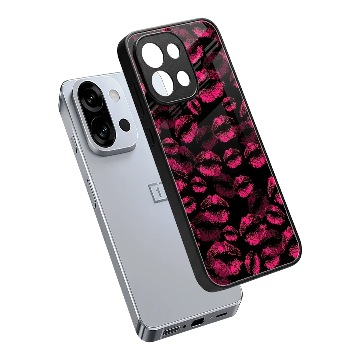 Lip Glam Black sleek oneplus 13s cover with tempered glass back and TPU edges
