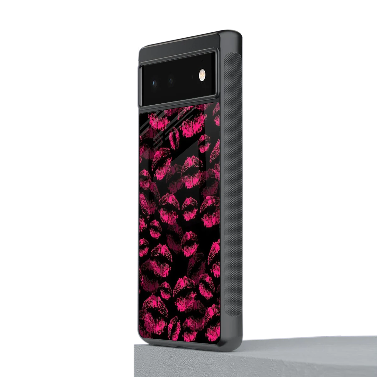 Lip Glam Black stylish phone case for google pixel 6 | glossy glass and slim fit