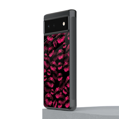 Lip Glam Black stylish phone case for google pixel 6a | glossy glass and slim fit