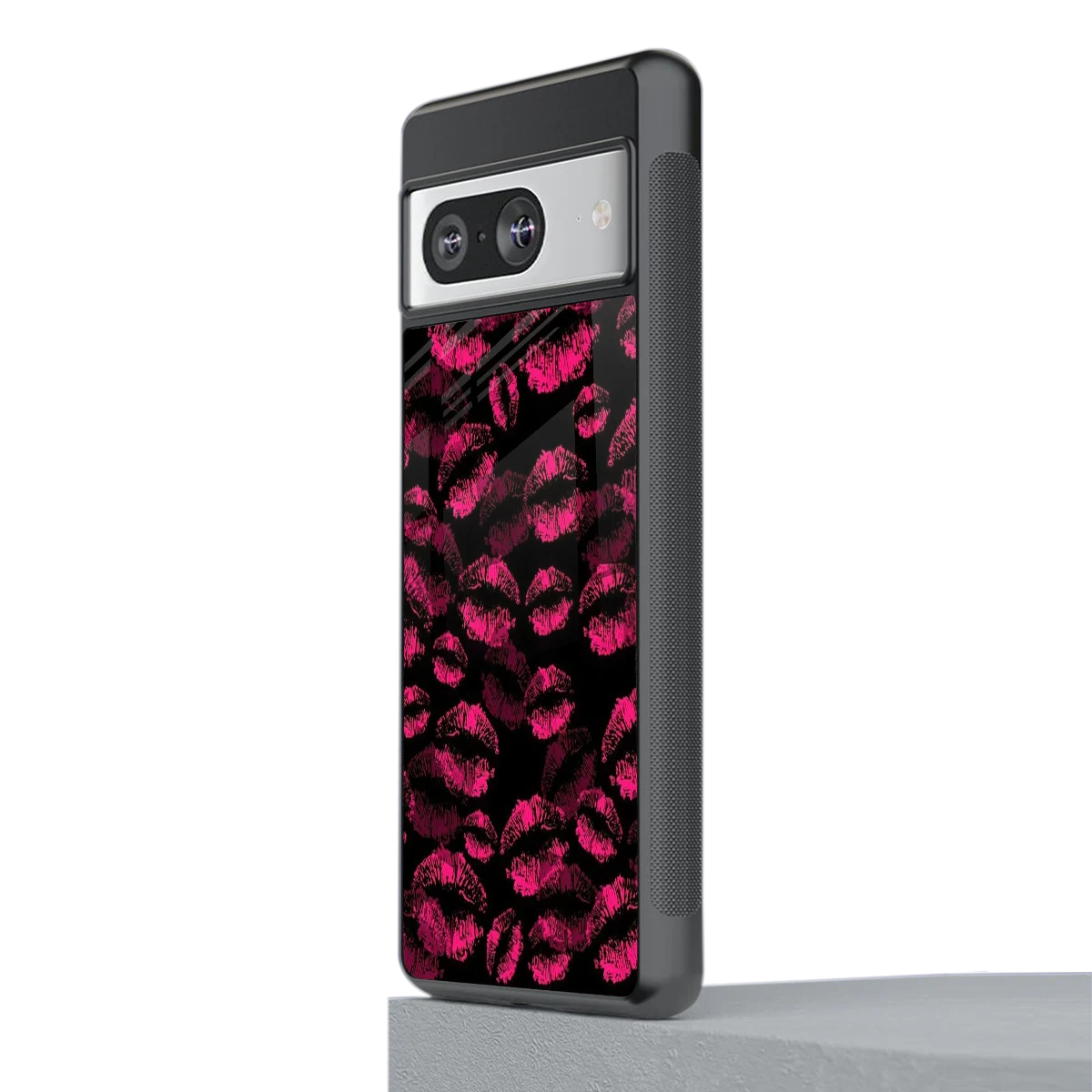 Lip Glam Black stylish phone case for google pixel 8 | glossy glass and slim fit