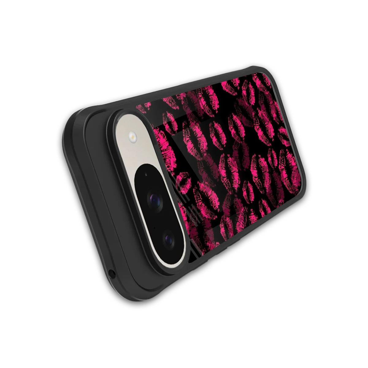 Lip Glam Black stylish phone case for google pixel 9 | glossy glass and slim fit