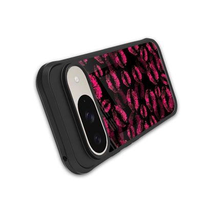 Lip Glam Black stylish phone case for google pixel 9 | glossy glass and slim fit