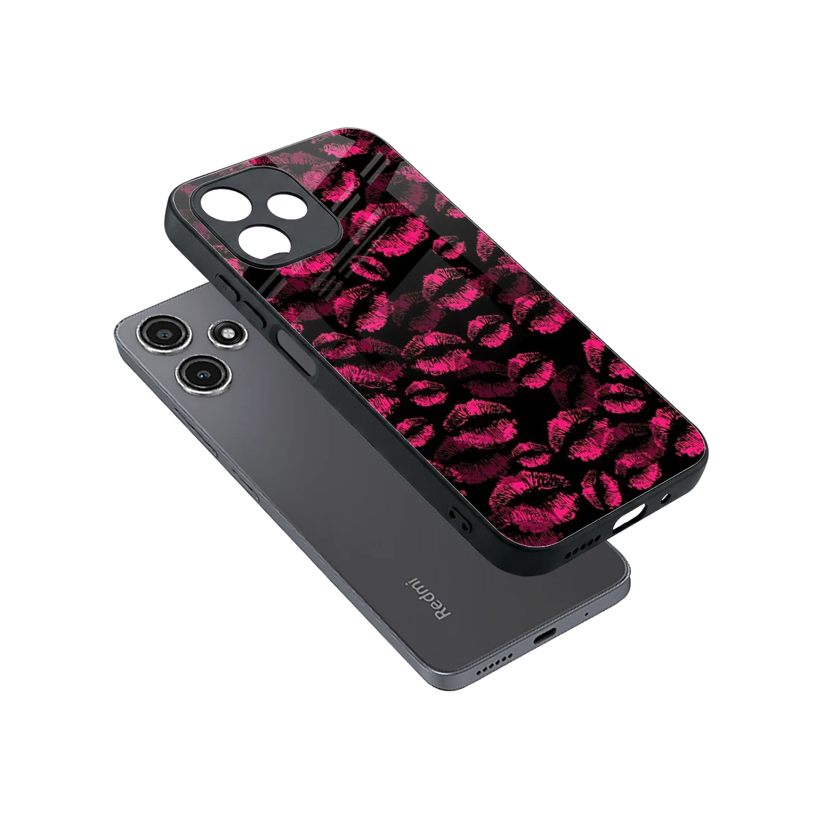 Lip Glam Black sleek redmi 12 5g cover with tempered glass back and TPU edges
