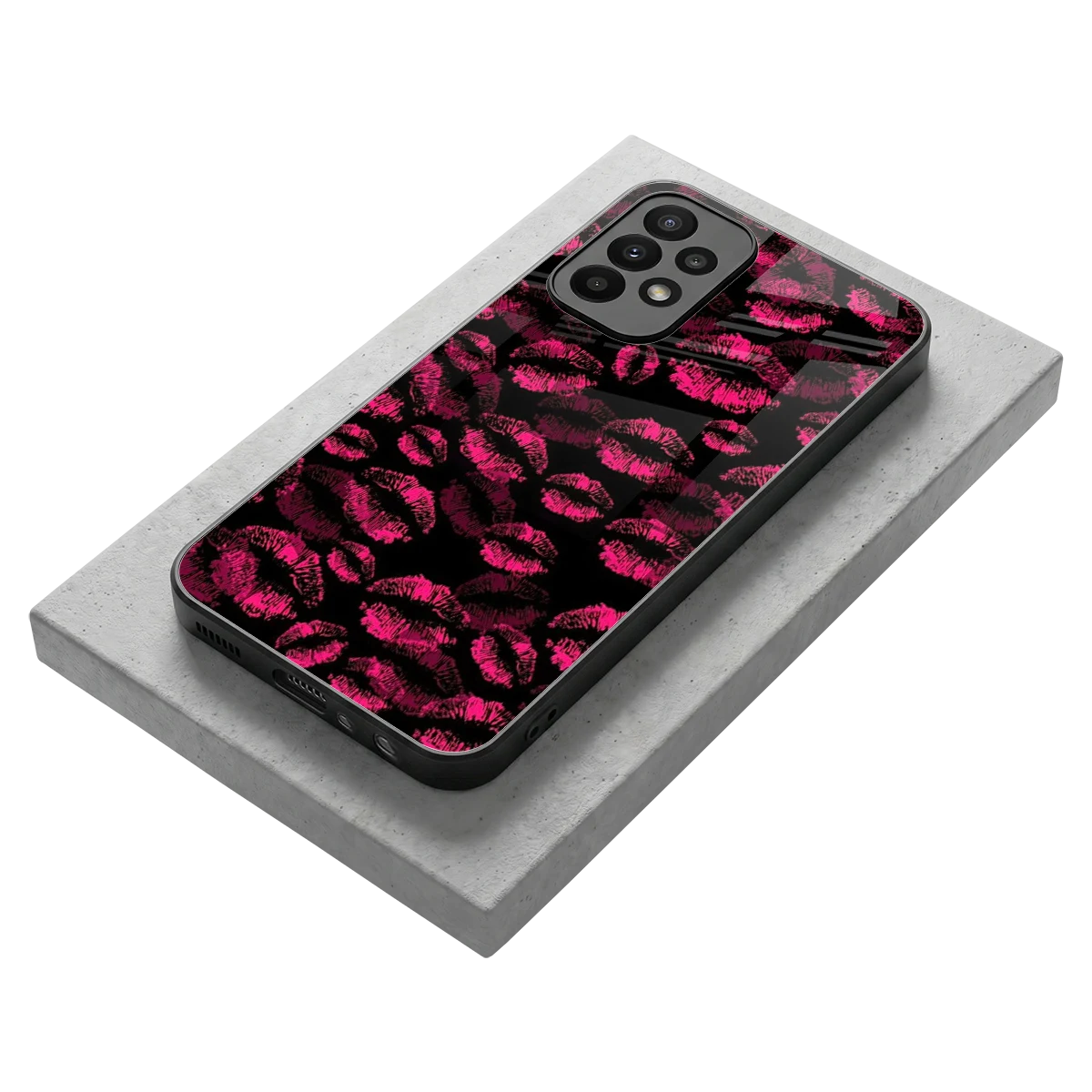 Lip Glam Black stylish phone case for samsung galaxy a23 | glossy glass and slim fit