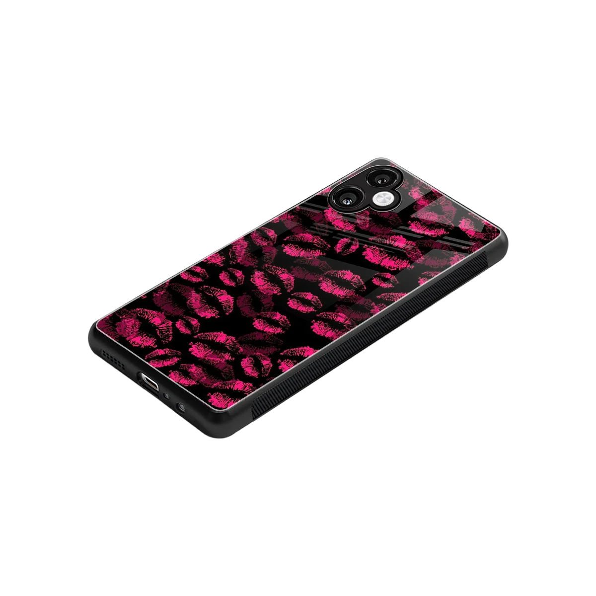 Lip Glam Black stylish phone case for samsung galaxy a06 5g | glossy glass and slim fit
