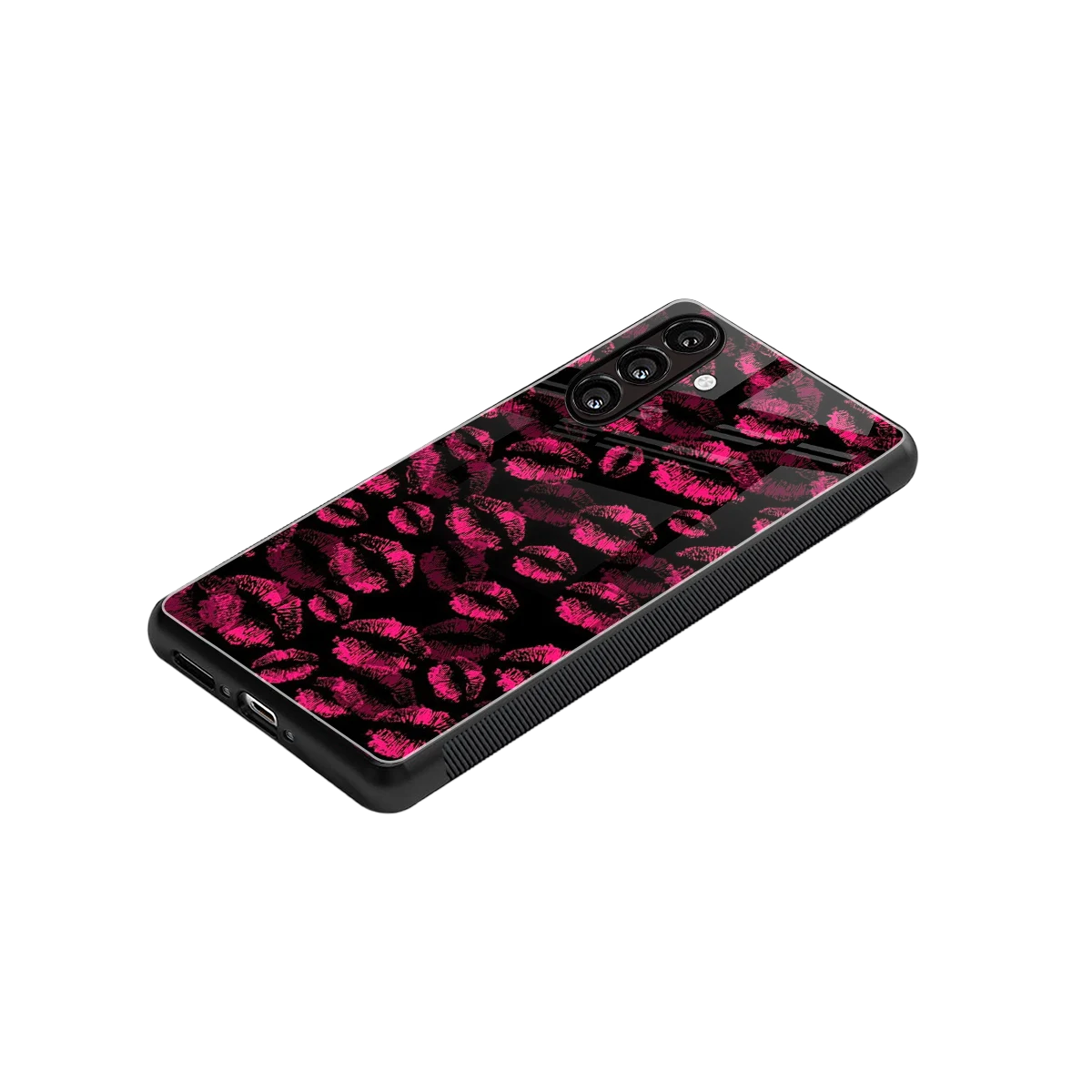 Lip Glam Black stylish phone case for samsung galaxy a55 5g | glossy glass and slim fit