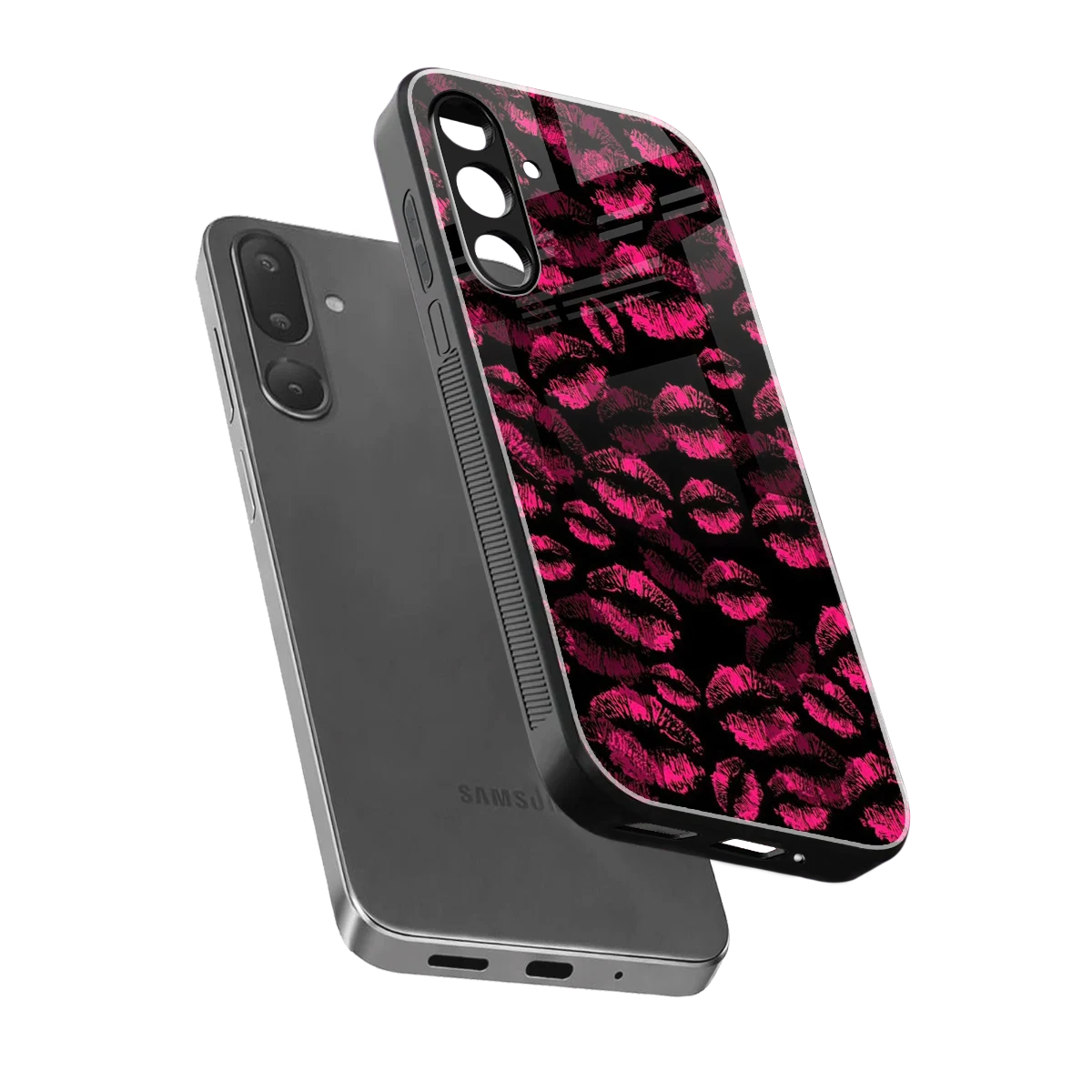 Lip Glam Black sleek samsung galaxy m16 5g cover with tempered glass back and TPU edges