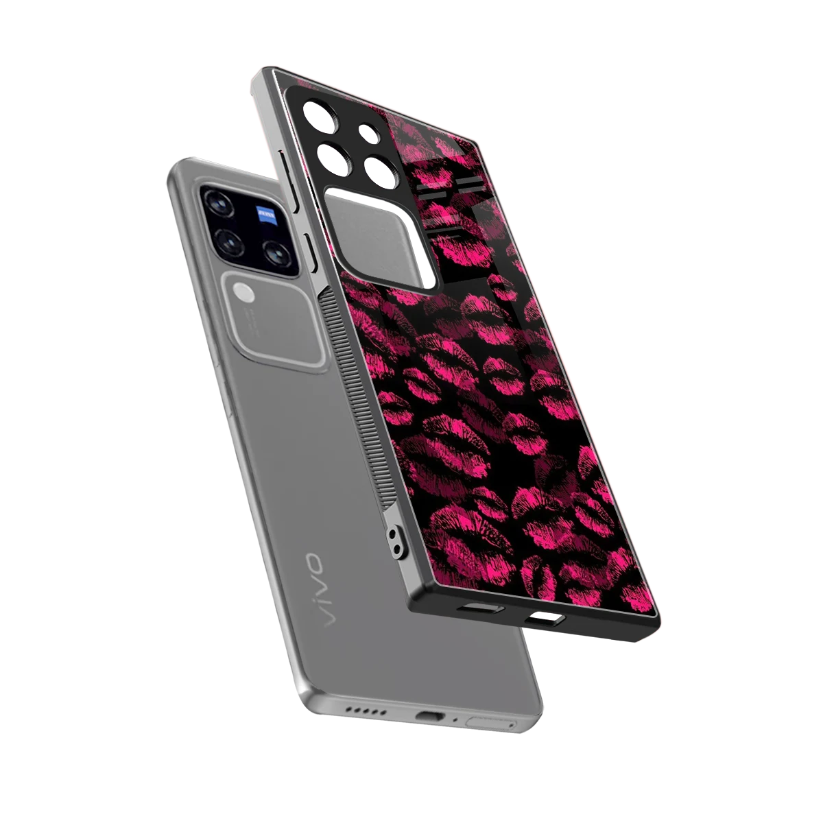 Lip Glam Black sleekvivo v30 pro cover with tempered glass back and TPU edges