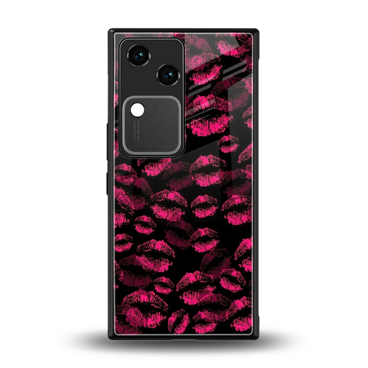 Lip Glam Black back phone cover | glass case for vivo v30