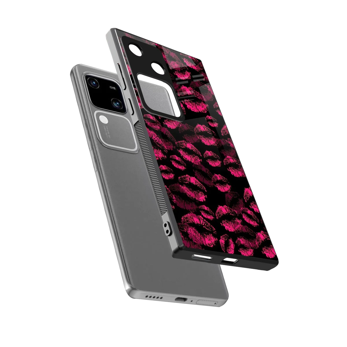 Lip Glam Black sleek vivo v30 cover with tempered glass back and TPU edges