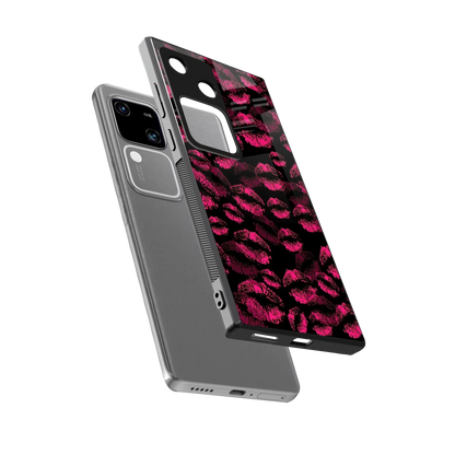 Lip Glam Black sleek vivo v30 cover with tempered glass back and TPU edges