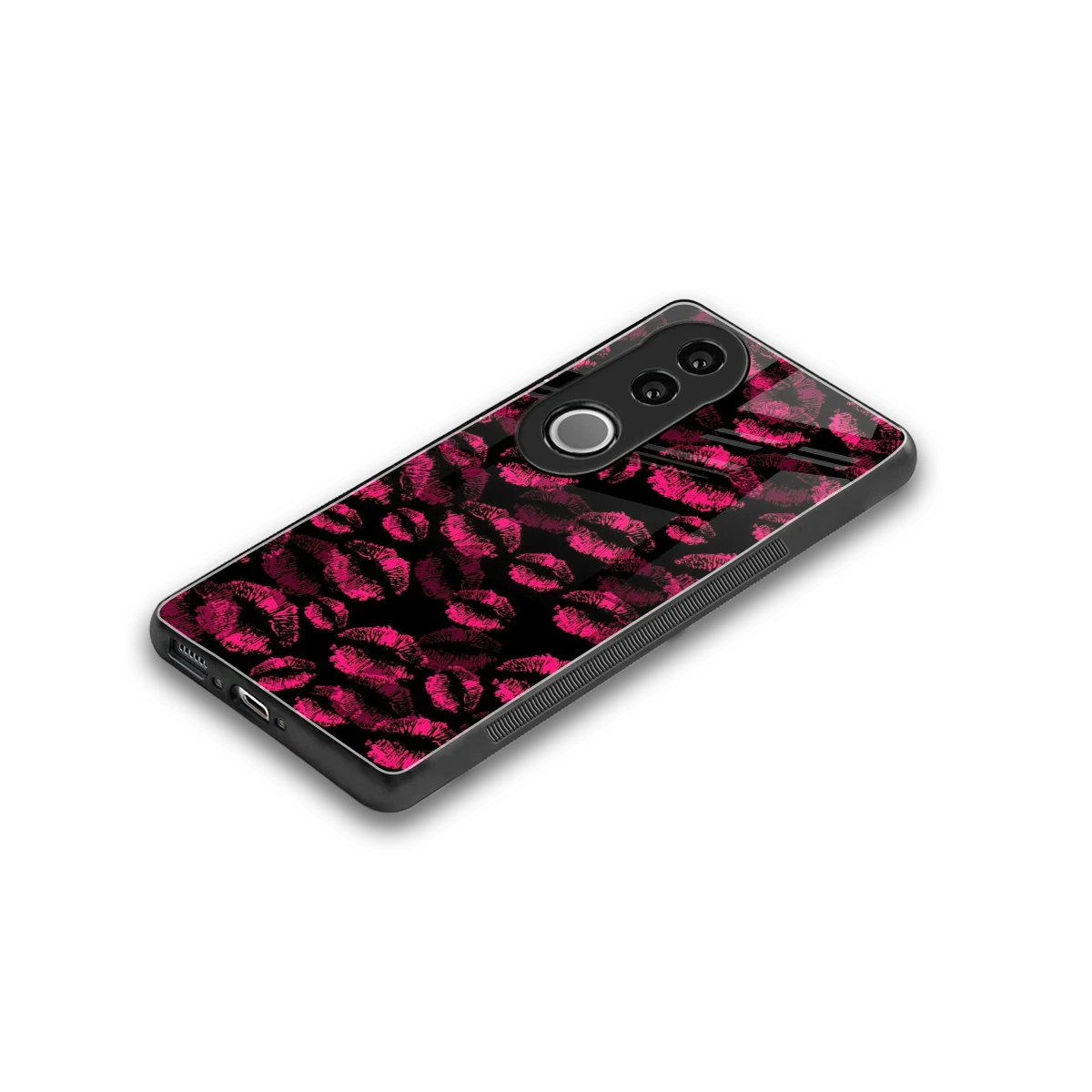 Lip Glam Black stylish phone case for vivo v50 | glossy glass and slim fit