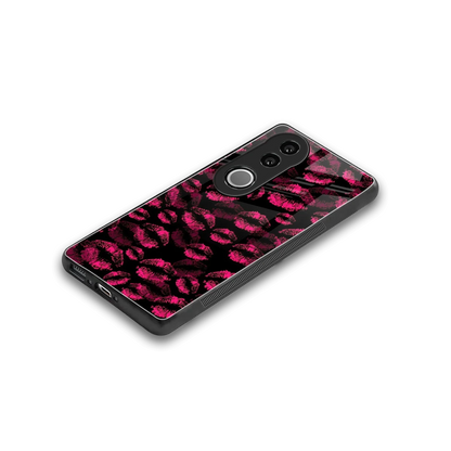 Lip Glam Black stylish phone case for vivo v50 | glossy glass and slim fit