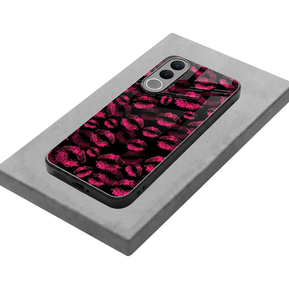Lip Glam Black stylish phone case for vivo v70 fe | glossy glass and slim fit