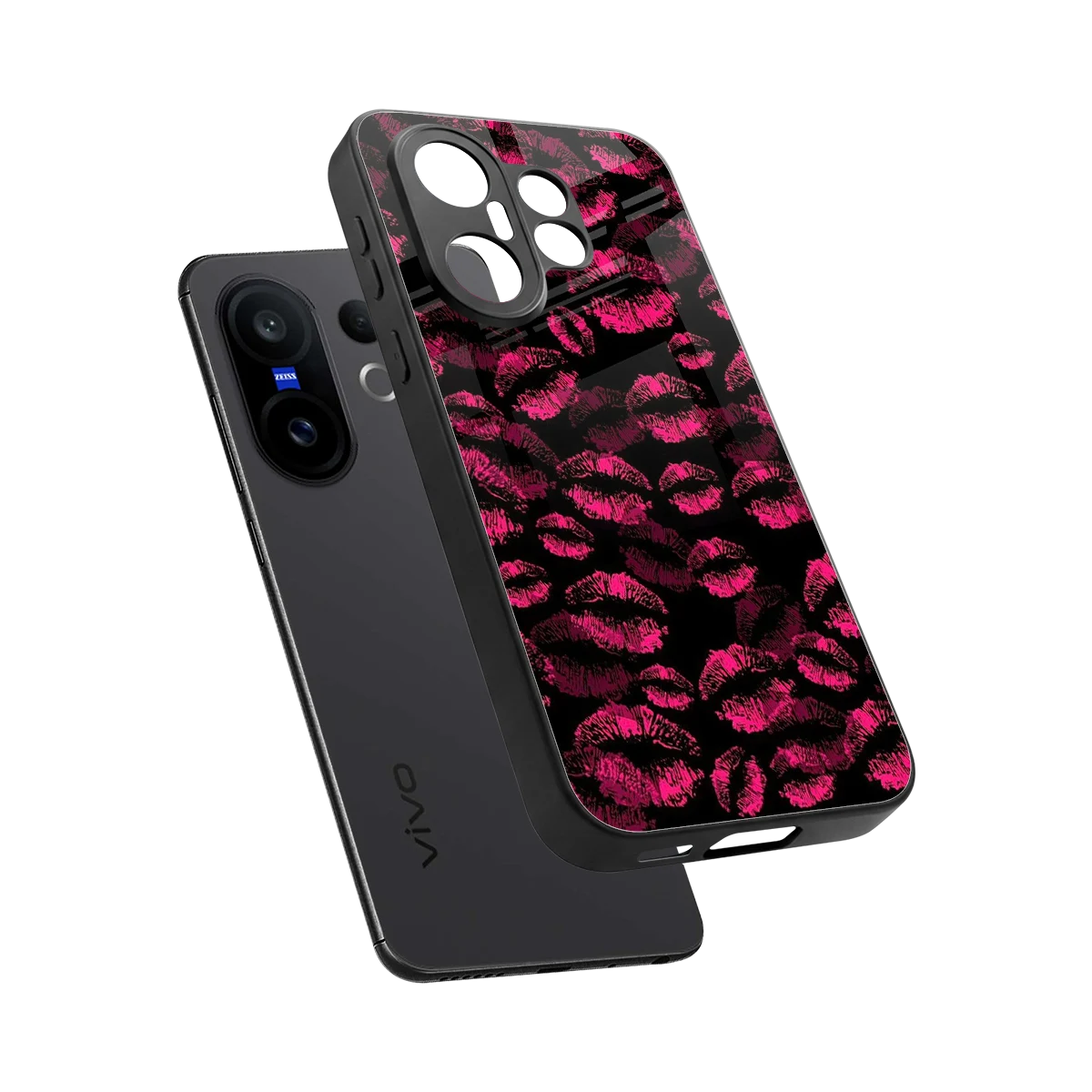 Lip Glam Black sleek vivo x200 fe cover with tempered glass back and TPU edges