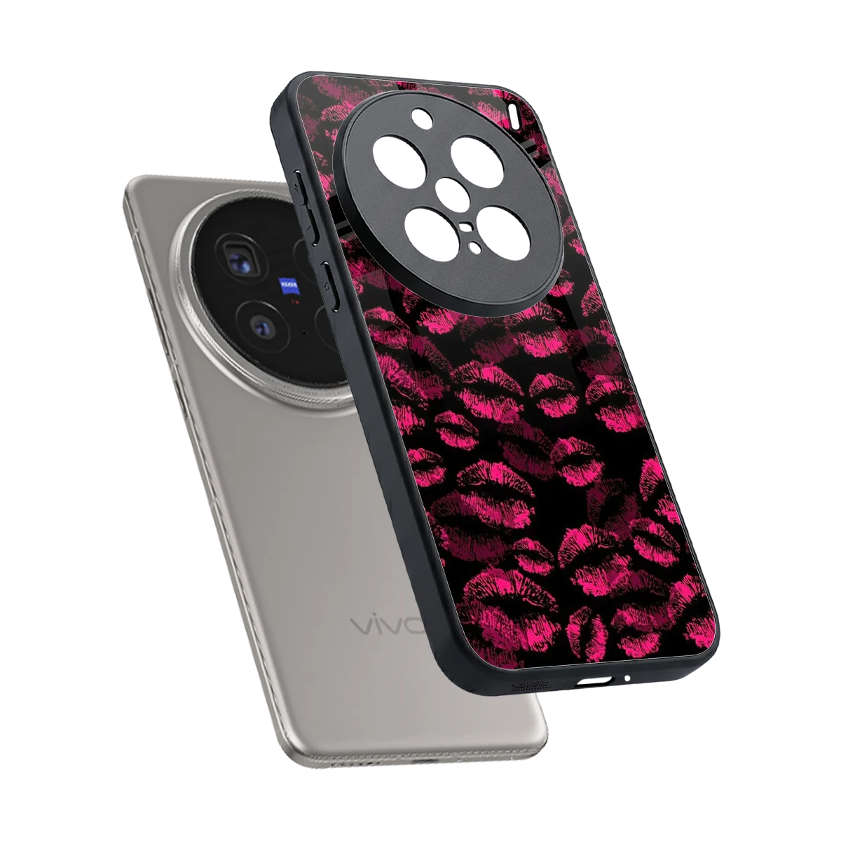 Lip Glam Black sleek vivo x200 pro cover with tempered glass back and TPU edges