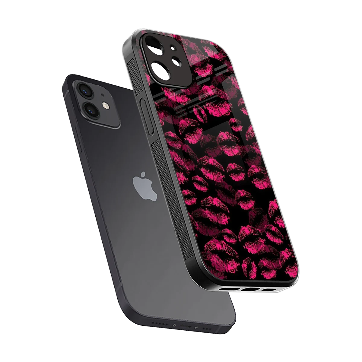 Lip Glam Black sleek iphone 12 cover with tempered glass back and TPU edges
