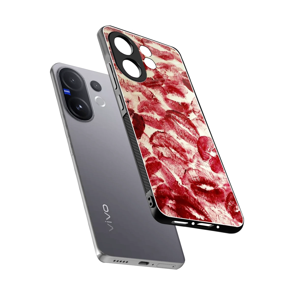 Lip Glam sleek vivo v60 cover with tempered glass back and TPU edges