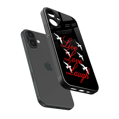 Live Love Laugh sleek iphone 16 plus cover with tempered glass back and TPU edges