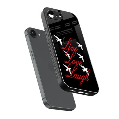 Live Love Laugh sleek iphone 16e cover with tempered glass back and TPU edges
